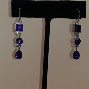 Silver plated Purple Stone Dangly Earrings